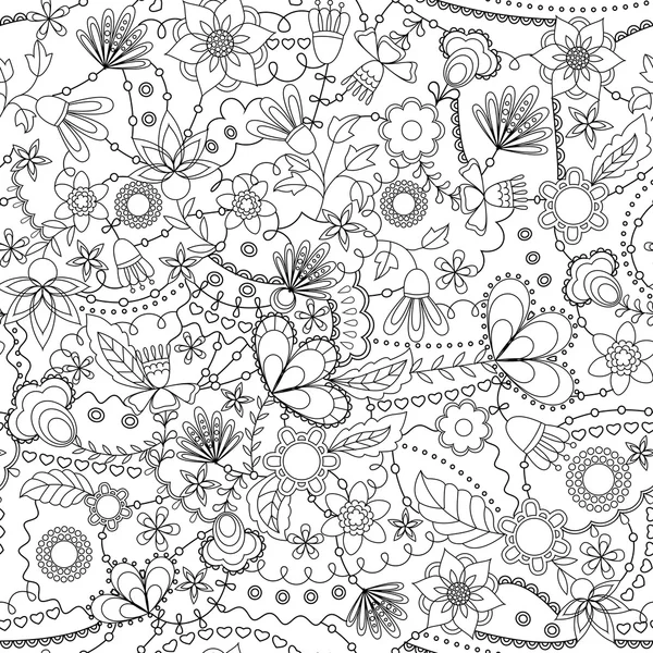 Fantasía flores patrón sin costura para colorear — Archivo Imágenes Vectoriales