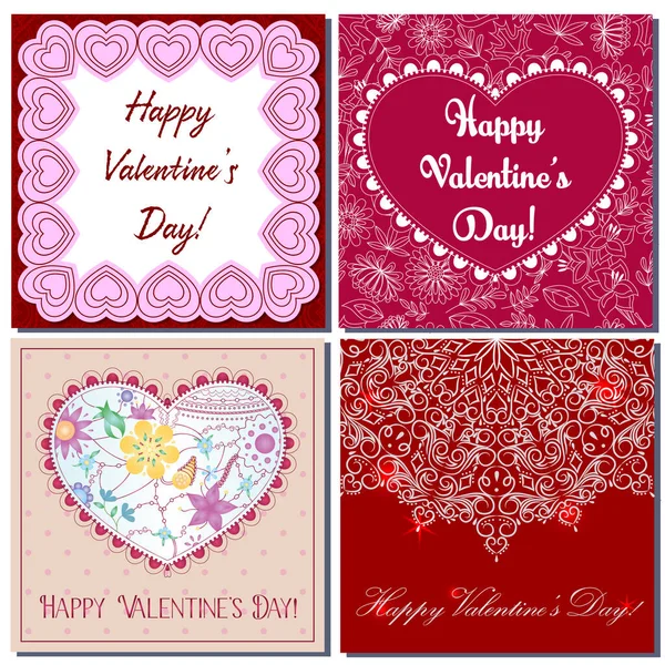 Set di carte quadrate felice giorno di San Valentino — Vettoriale Stock