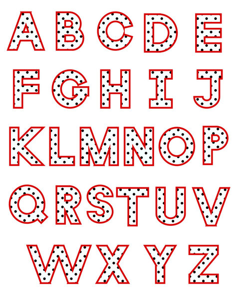 white polka dot alphabet