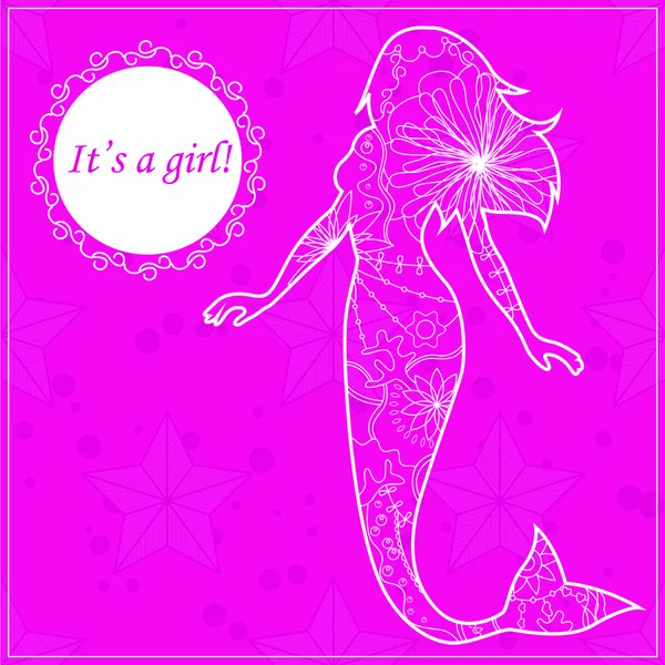 Es ist eine Mädchen-Karte mit Meerjungfrau — Stockvektor