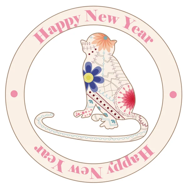 与猴子的老式快乐新的一年邮票 — 图库矢量图片