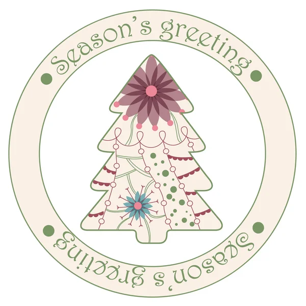 Seizoenen sticker met kerstboom groeten — Stockvector