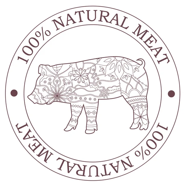 Natural meat stamp with pig — Stock Vector