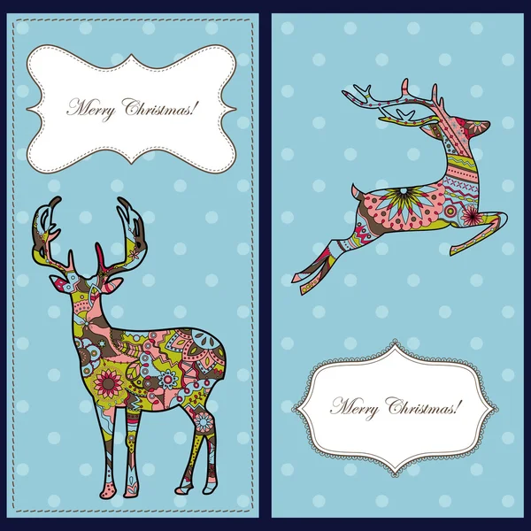 Noel kartları ile geyikler — Stok Vektör