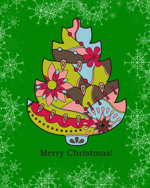 Background with christmas tree and snowflakes — Stok Vektör