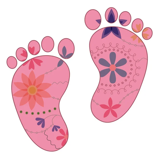 Baby feet painted silhouettes vintage girl Stock Illustration