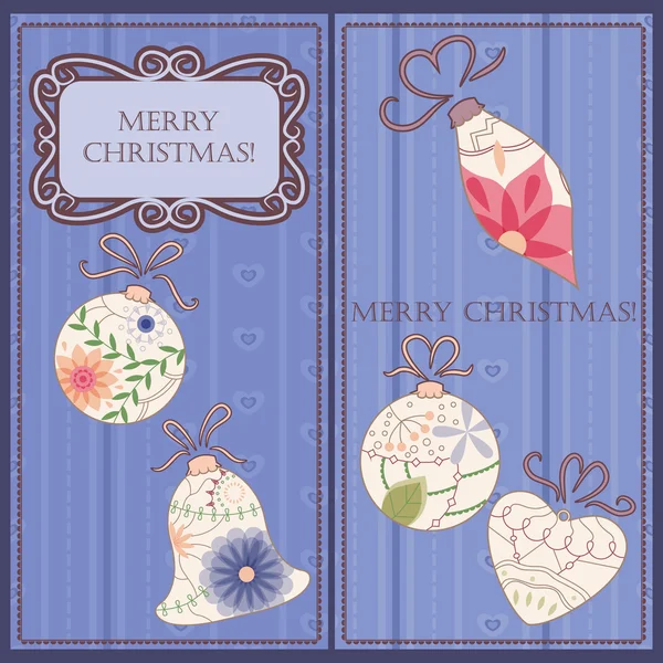 Набір різдвяних та новорічних листівок з іграшками старовинні — стоковий вектор