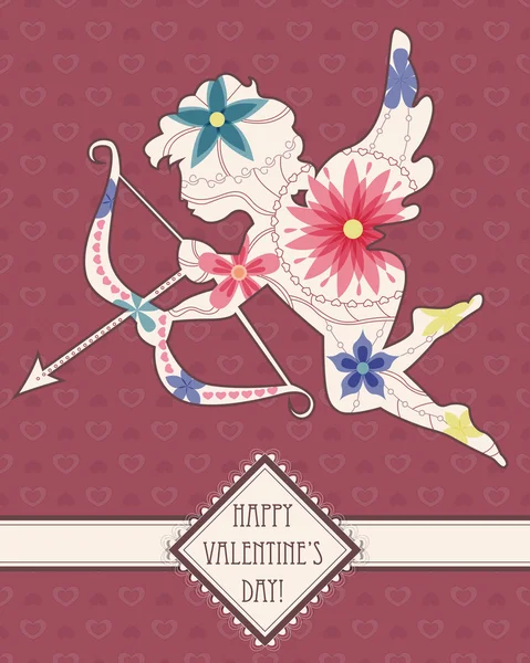 Mutlu Sevgililer günü kartı ile aşk tanrısı vintage — Stok Vektör