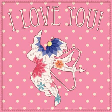 Mutlu Sevgililer günü kartı ile aşk tanrısı vintage