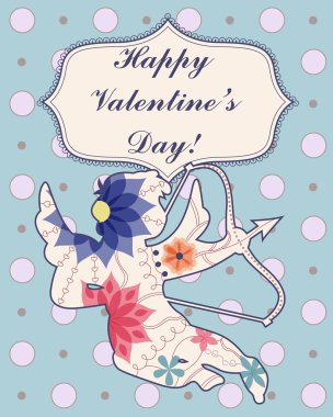 Mutlu Sevgililer günü kartı ile aşk tanrısı vintage