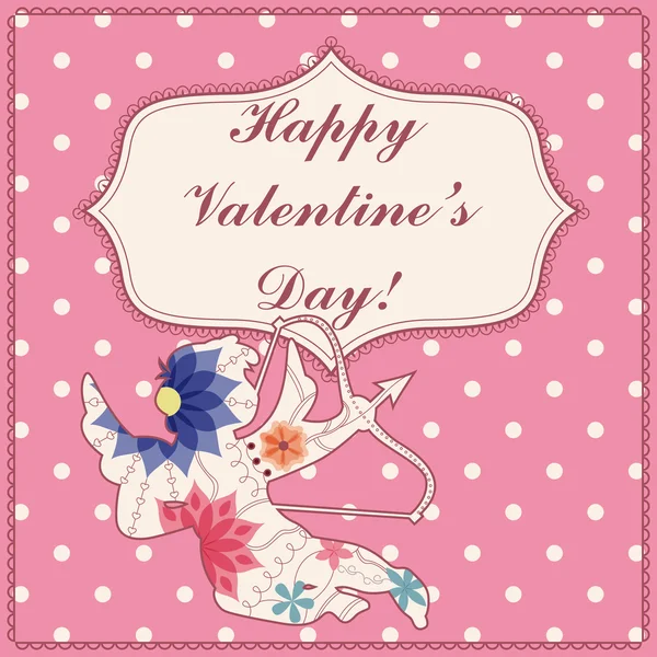 Happy Valentine Day card cu Cupidon vintage — Vector de stoc