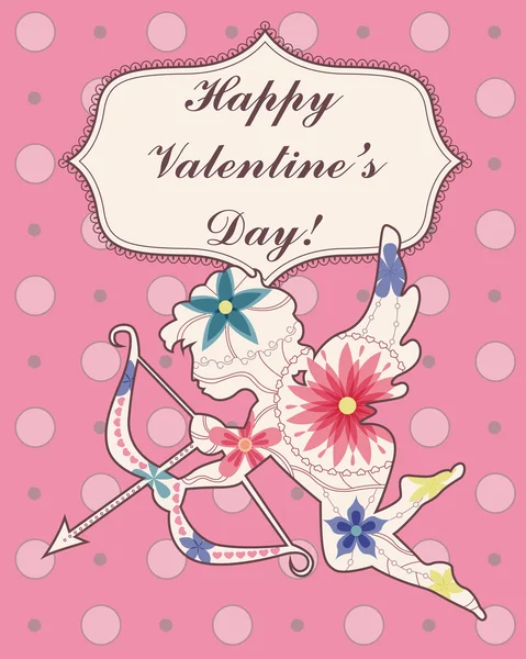 С Днем Святого Валентина открытка с Купидоном винтаж — стоковый вектор