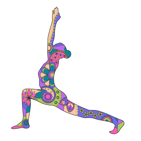 Guerrero yoga pose colorido — Vector de stock