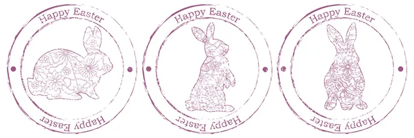 토끼와 행복 한 부활절 복고풍 스탬프 — 스톡 벡터