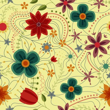 Çiçekli retro soyut seamless modeli