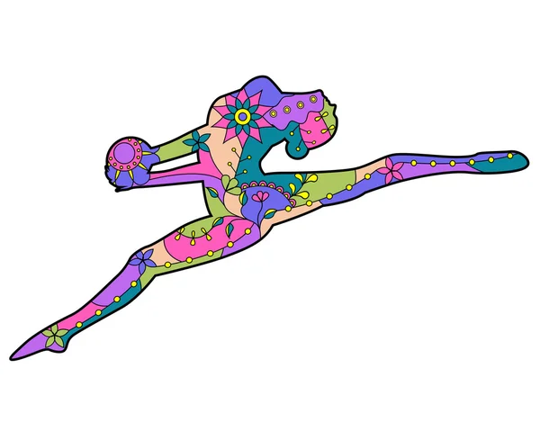 Gimnasta ingenio la silueta colorido bal — Vector de stock