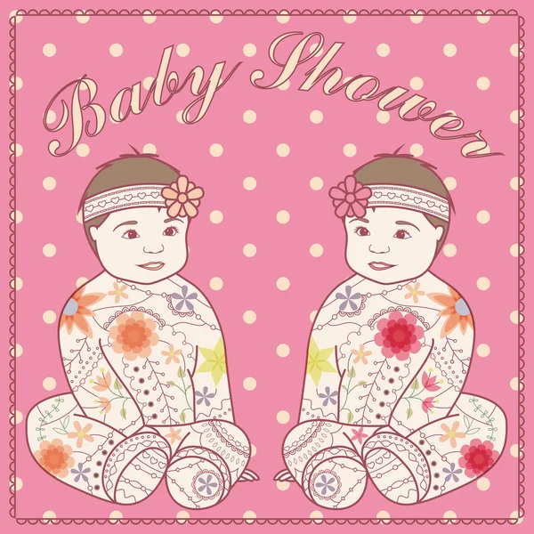 Μωρό ντους με δίδυμα μωρό κορίτσι — Διανυσματικό Αρχείο