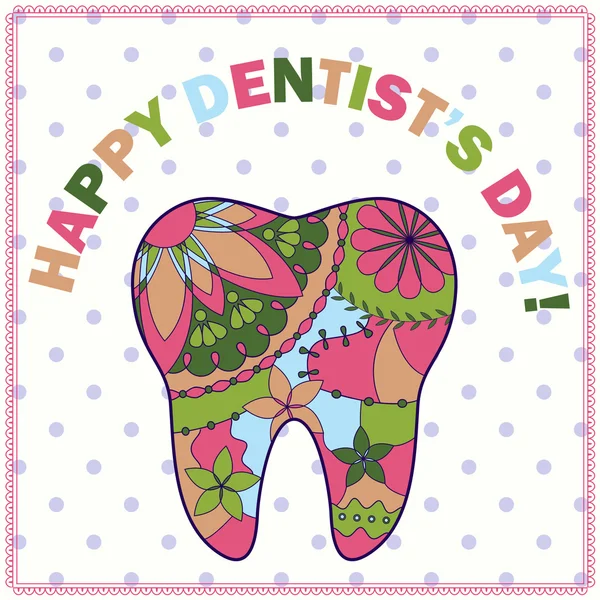 Cartão de dia do dentista feliz com silhueta de dente —  Vetores de Stock
