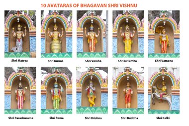 Ten avataras of Lord Vishnu clipart