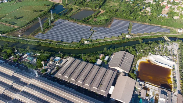 Fabrieksdak Vanuit Vogelperspectief Oppervlakte Van Grote Plant Van Bovenaf Met — Stockfoto