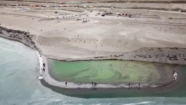 Superficie Hielo Azul Del Lago Congelado Desde Vista Aérea Del — Vídeo de stock