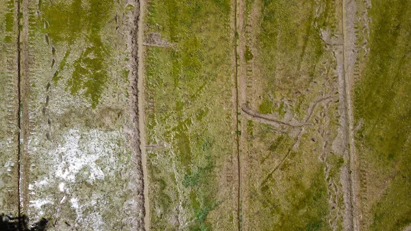 Vista Ángulo Alto Granja Campo Durante Preparar Suelo Antes Sembrar — Foto de Stock