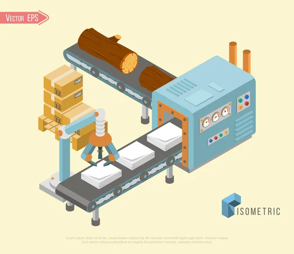 Processamento de papel Fabricante. Processador de papel e embalador. Instalação de transformação — Vetor de Stock