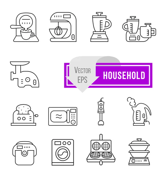 Una collezione vettoriale di icone degli elettrodomestici e illustrazioni di linea. — Vettoriale Stock