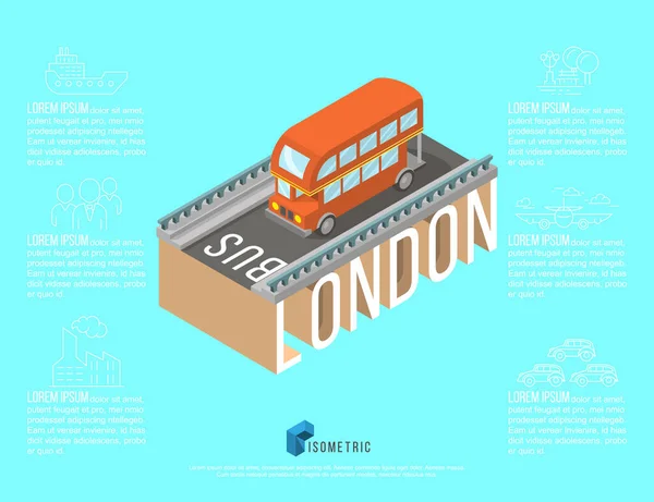 Tempat isometric terkenal di jembatan menara london, ilustrasi vektor - Stok Vektor