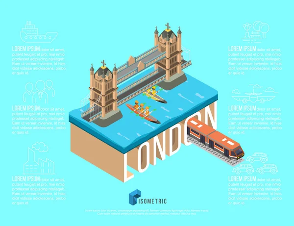 Izometrické slavné místo v Londýnské věži most, vektorové ilustrace — Stockový vektor