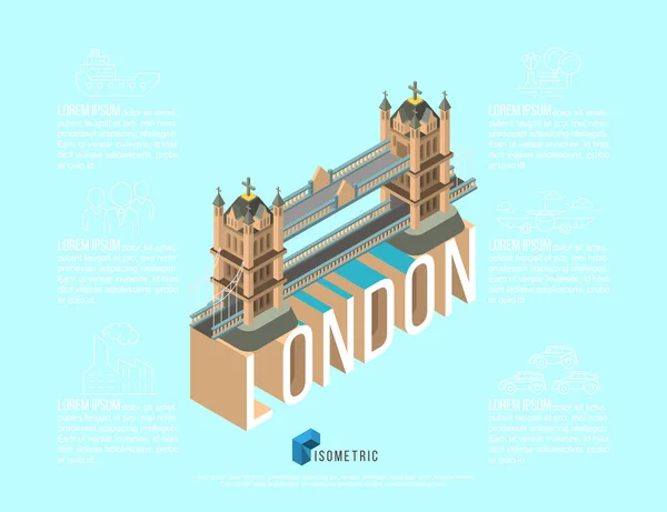 Isometric famous place in london tower bridge, vector illustration — Stock Vector
