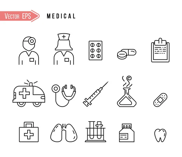 Conjunto de ícones médicos simples de contorno — Vetor de Stock
