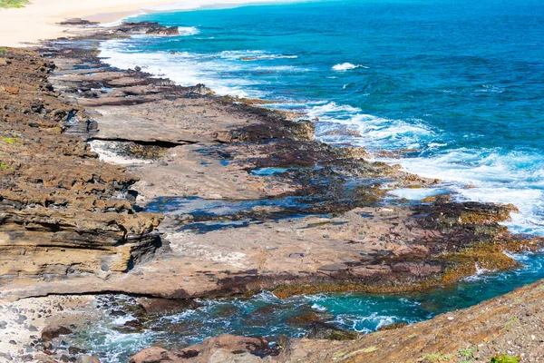 Felsige Küste Nähert Sich Sandy Beach Östlich Von Oahu Hawaii — Stockfoto