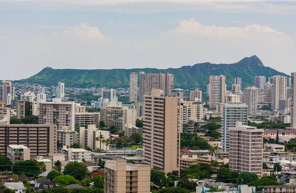 Downtown Honolulu Oahu Hawaï Avec Cratère Diamond Head Arrière Plan — Photo