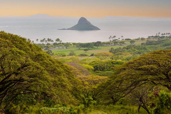 Chinaman Hat Island Distinctive Small Island Kaneohe Bay Oahu Hawaii — стоковое фото