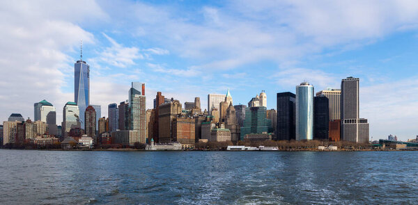 Lower Manhattan congested with tall buildings, New York.