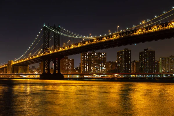 Manhattan Bridge Från Brooklyn Till Manhattan Natten Innan Lower East — Stockfoto