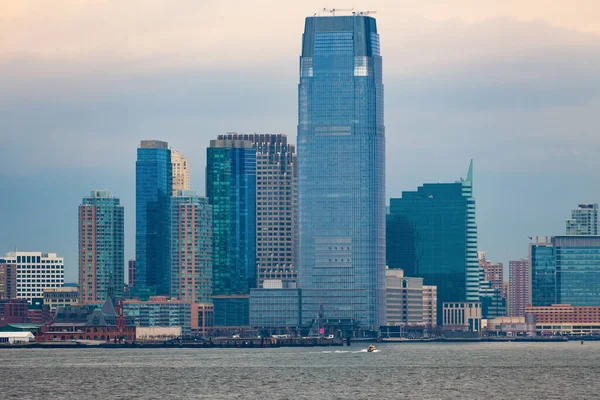 Jersey City Skyline Cloudy Morning New York Harbor — Stock Photo, Image