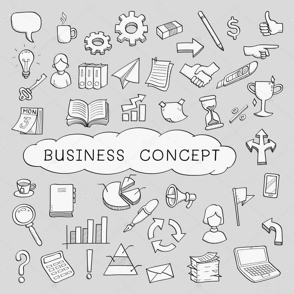 doodle business concept icons
