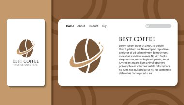Mobil uygulamalı en iyi kahve logosu ve simgesi ve iniş sayfası şablonu çizimi
