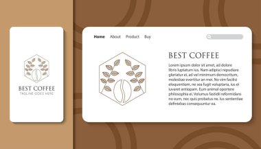 Mobil uygulamalı en iyi kahve logosu ve simgesi ve iniş sayfası şablonu çizimi