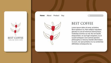 Mobil uygulamalı en iyi kahve logosu ve simgesi ve iniş sayfası şablonu çizimi