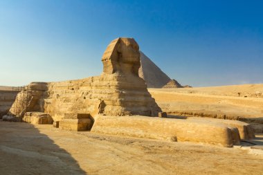 Büyük Sfenks ve Khafre piramit. Giza. 