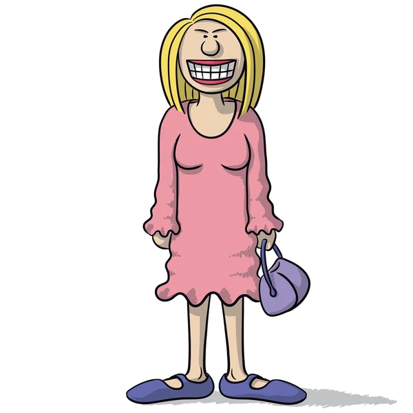 Mulher dos desenhos animados com um sorriso falso — Vetor de Stock