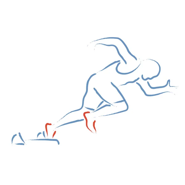 Gestileerde Vector Illustratie Met Atleet Sprinten Bij Startblokken — Stockvector