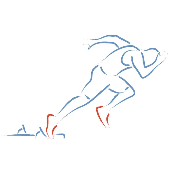 Gestileerde Vector Illustratie Met Atleet Sprinten Bij Startblokken — Stockvector