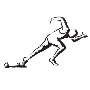 Başlangıç bloklarında koşan atletlerle biçimlendirilmiş vektör illüstrasyonu