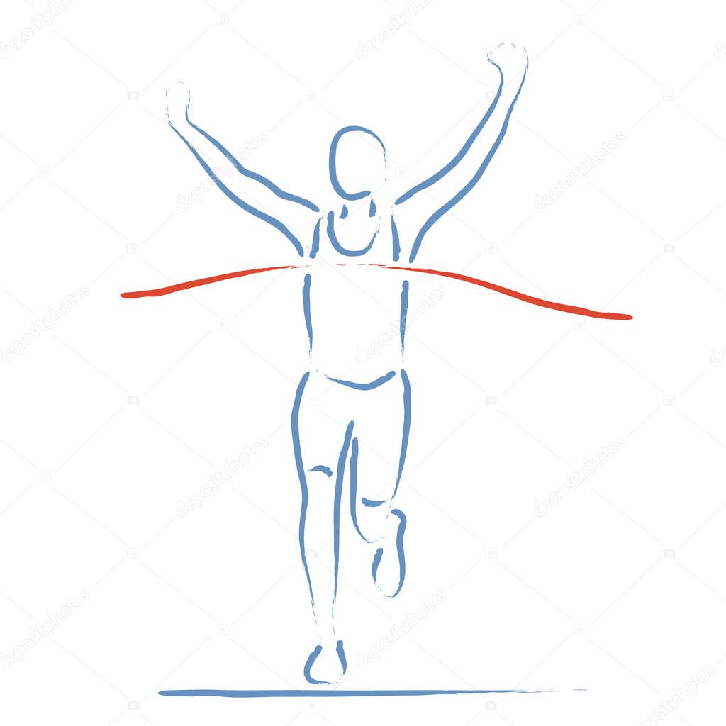 Stylized vector illustration with athlete crossing the finish line