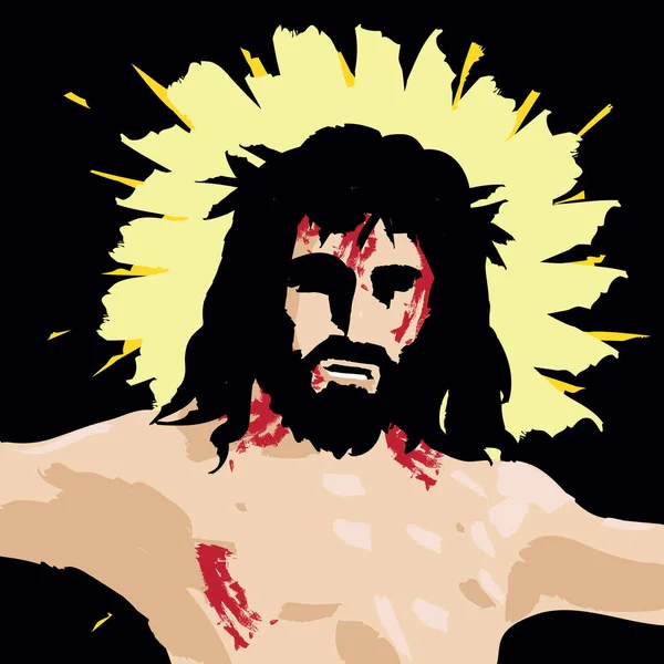 Visage Jésus Christ Crucifié Sur Croix Illustration Vectorielle — Image vectorielle