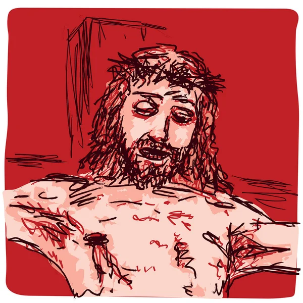 Gezicht Van Jezus Christus Gekruisigd Aan Het Kruis Vectorafbeelding — Stockvector